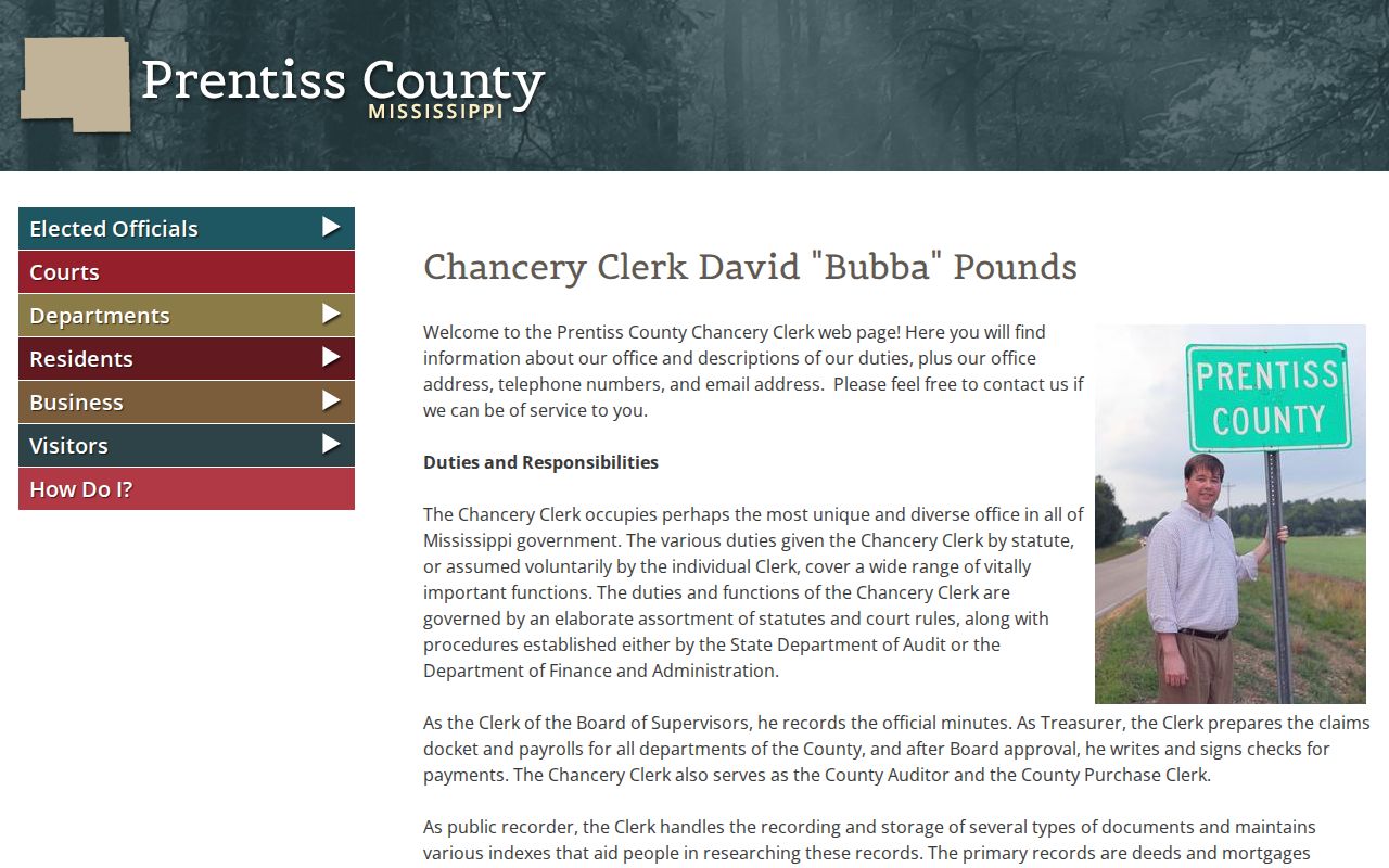 Prentiss County warrant lookup Chancery Clerk role