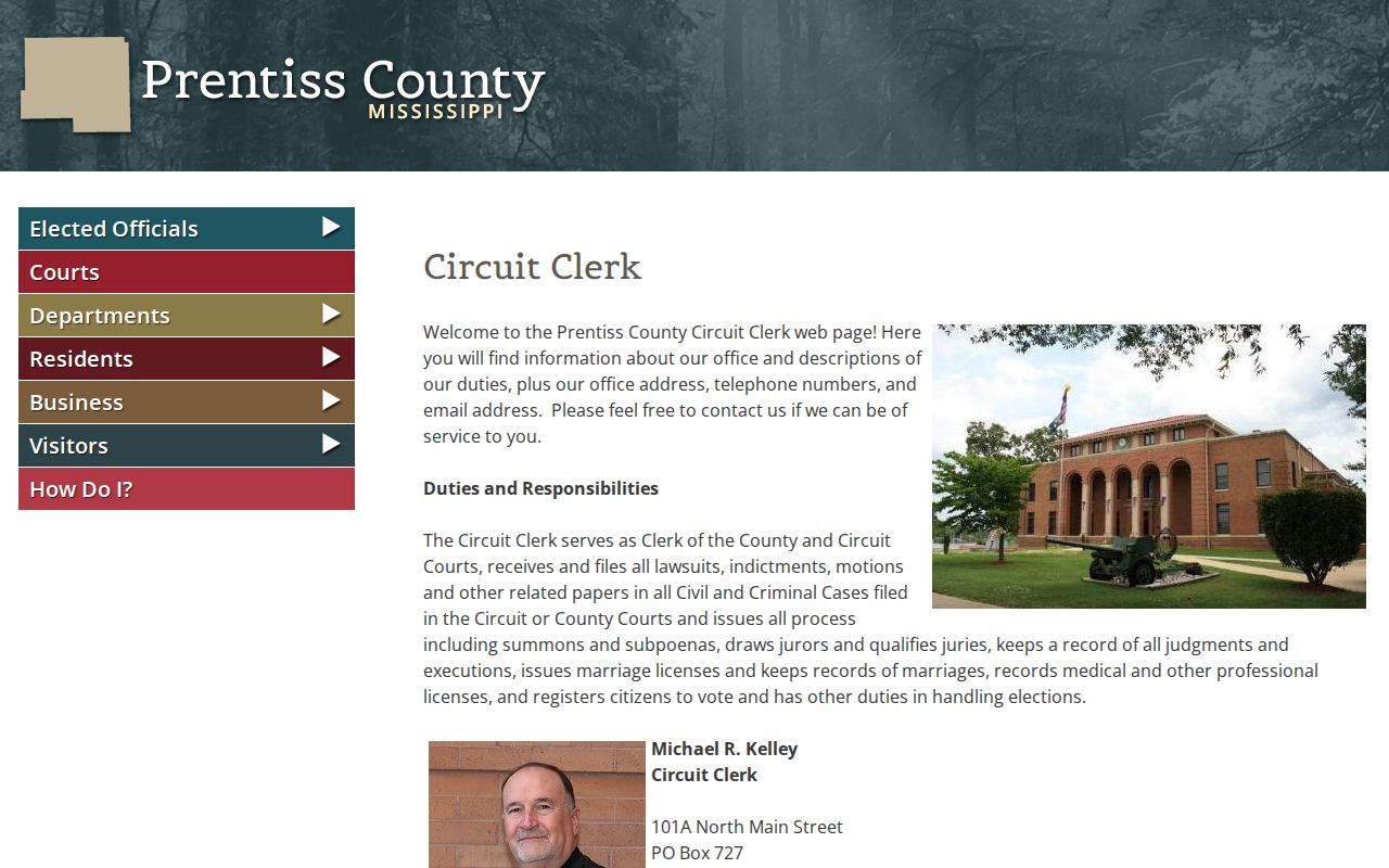 Prentiss County warrant lookup Circuit Clerk duties