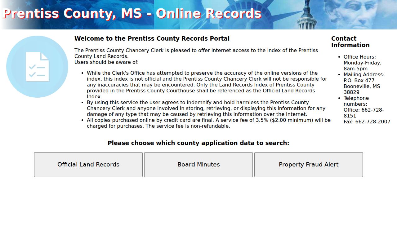 Prentiss County outstanding warrant online index disclaimer